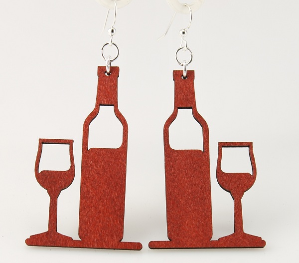 Wood Wine Bottle and Glass Earrings-0