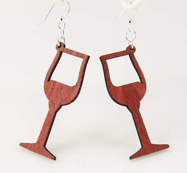 Wine Glass Wood Earrings-0