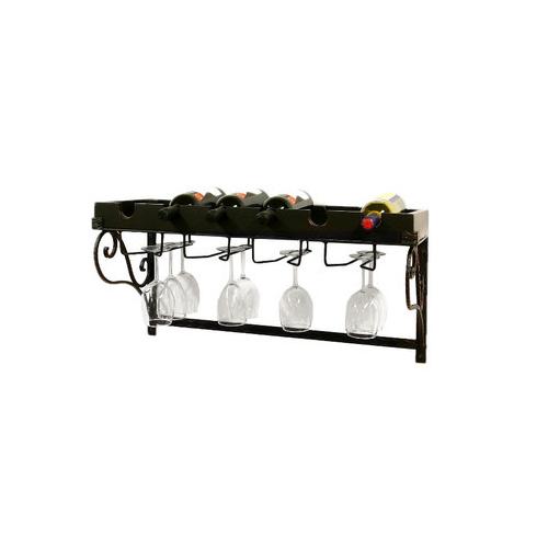 6 Bottle Wall Hanging Wine Holder with Glass Holder-0