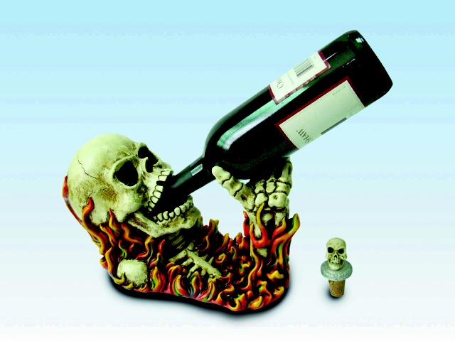 Skull on Flame Wine Holder-0